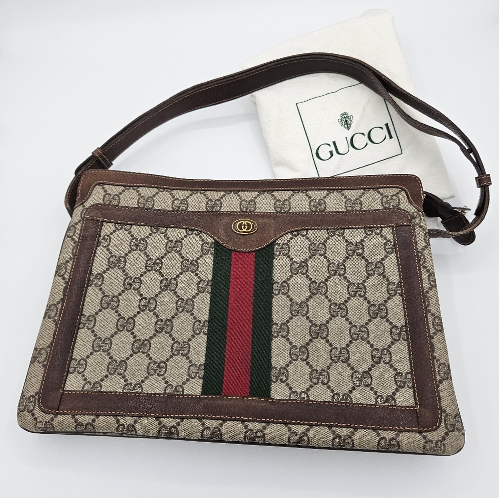 Vintage Gucci Ophidia "Sherry" line brown shoulder bag with Gucci Web stripe
